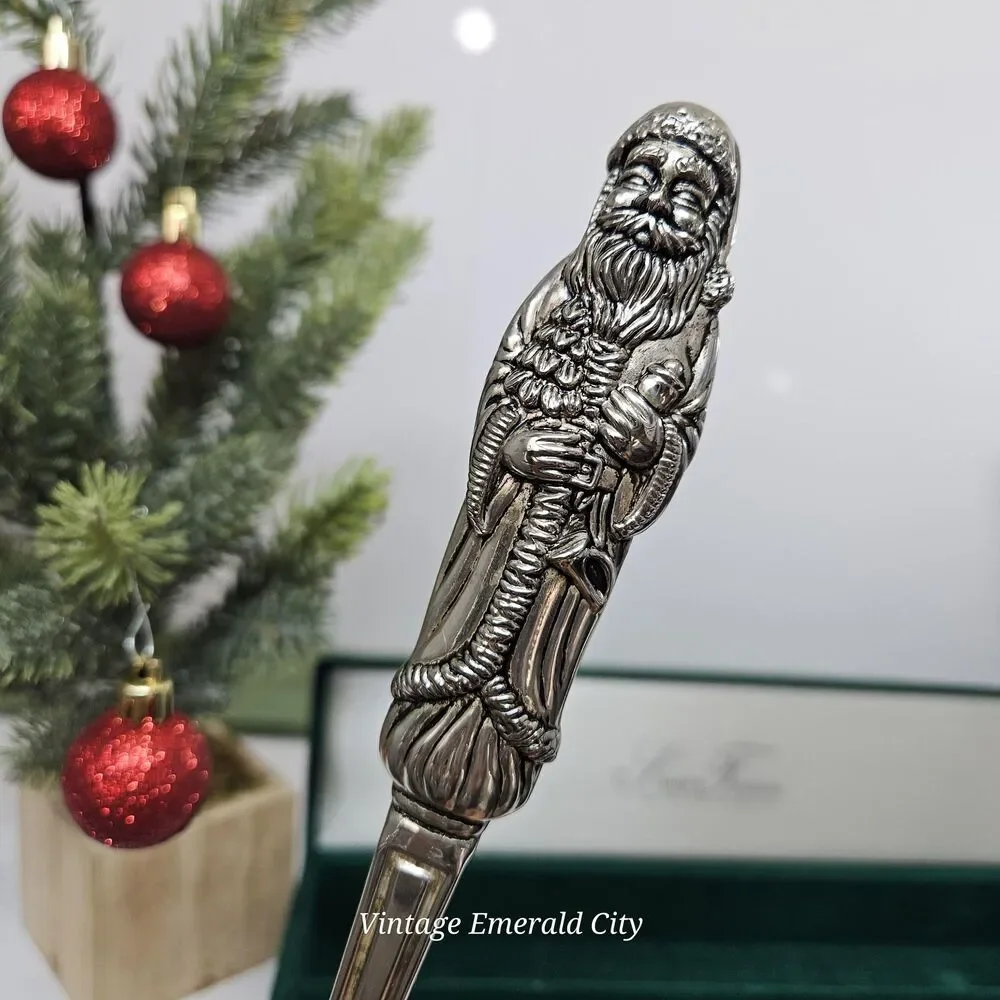 Vtg Silver Treasures By Godinger Silverplate Holiday Santa Slotted Serving Spoon